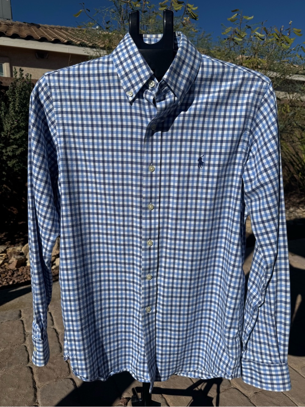 Polo Ralph Lauren Blue & White Gingham Button-Down Long Sleeve Shirt Size Small